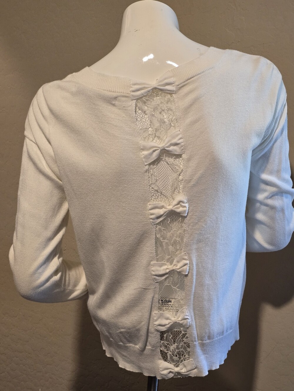 Women's White Lace-Back Bow Accent Top